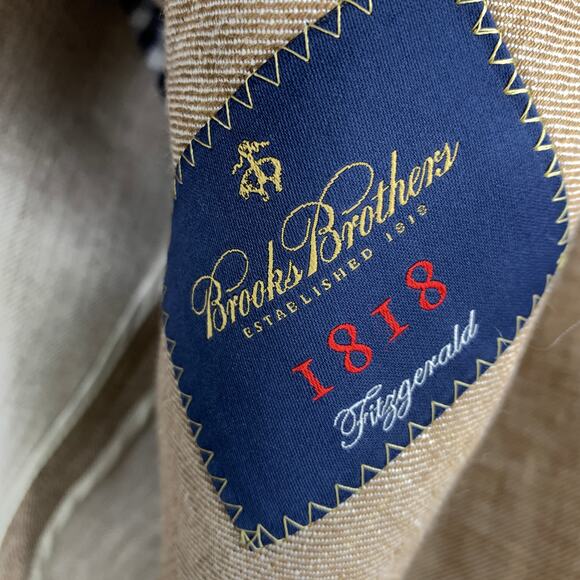 Brooks Brothers 1818 Fitzgerald Two Button Blazer Jacket Mens Sz 40S Tan Linen - Picture 7 of 8